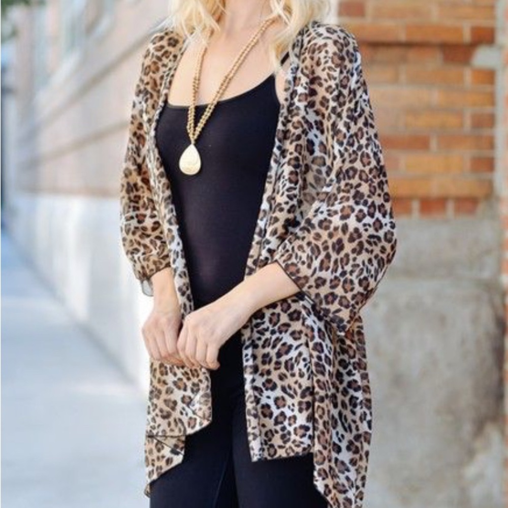 Pink Milly Leopard Print Women Kimono Cardigan Small Medium